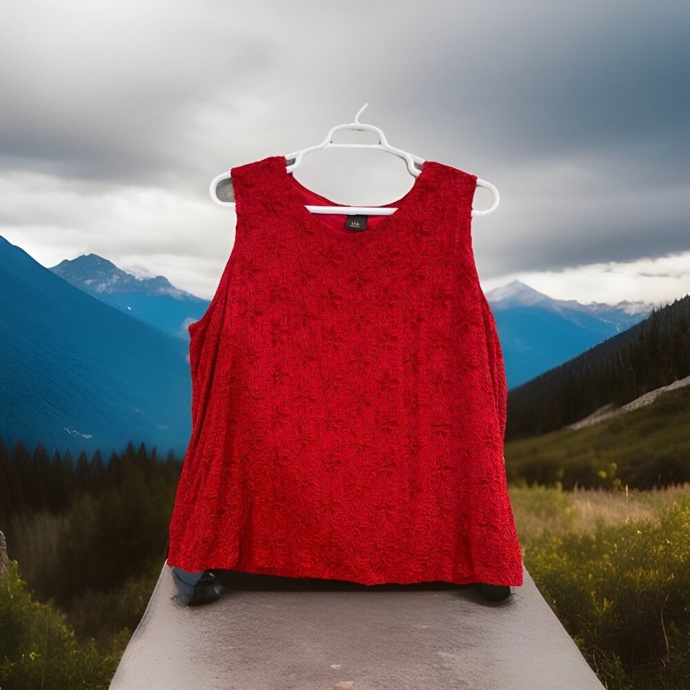J.B.T. WOMAN 3X RED DRESSY TANK TOP Chanel Textured Embroidery Lined Going Out